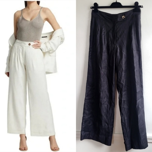 New Elie Tahari Linen Blend Wide Leg Black Pants Trousers NWT Size 8 US - Picture 1 of 12